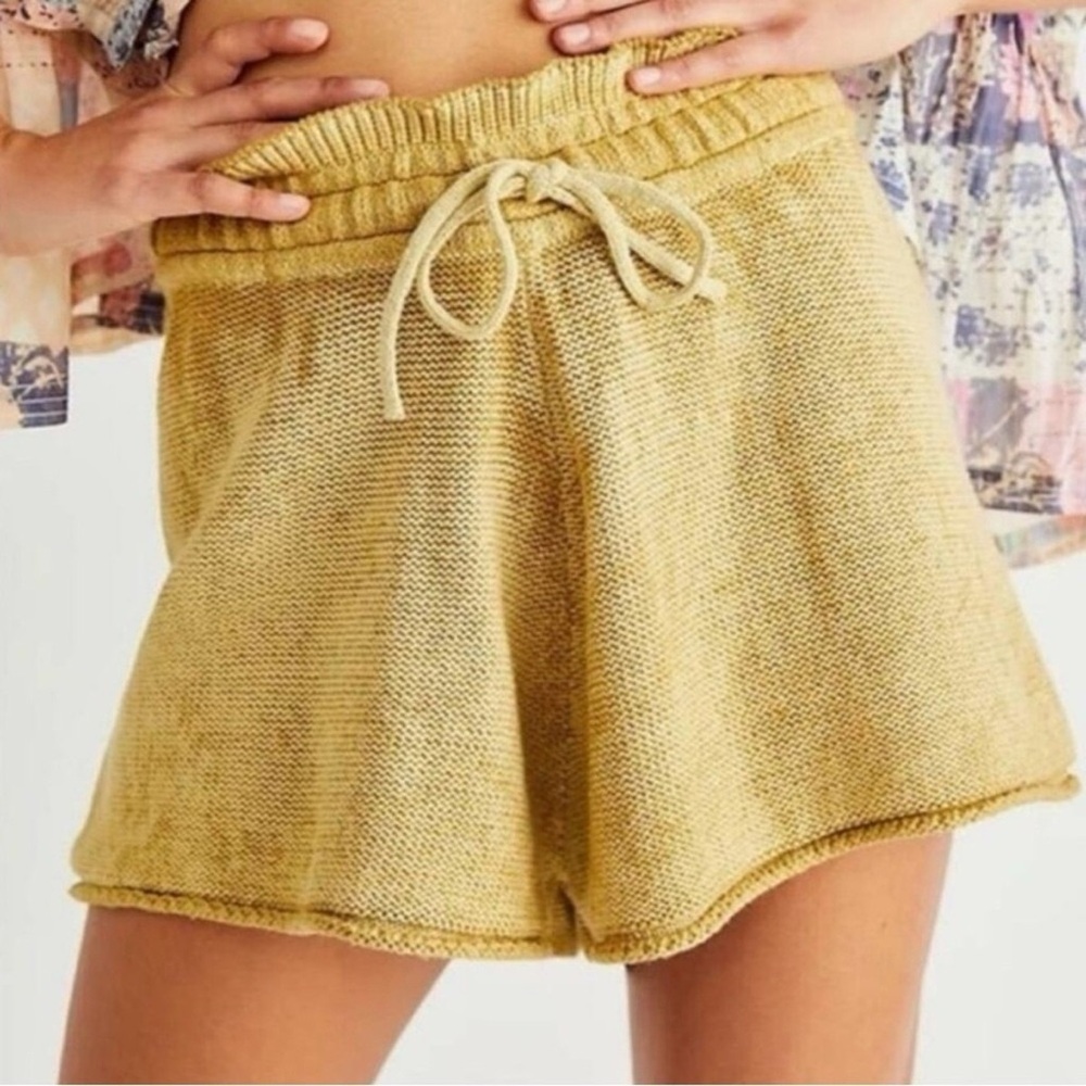 Free People High Waist Knit Shorts in Mustard Yellow